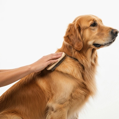 Dog being brushed by owner, showing different coat types