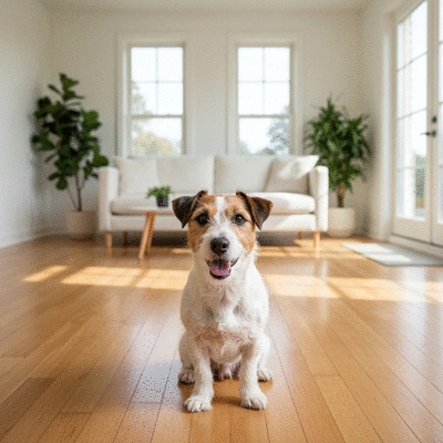 Happy dog being bathed, clean and well-groomed