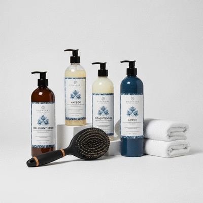 Assortment of dog grooming products on a clean surface